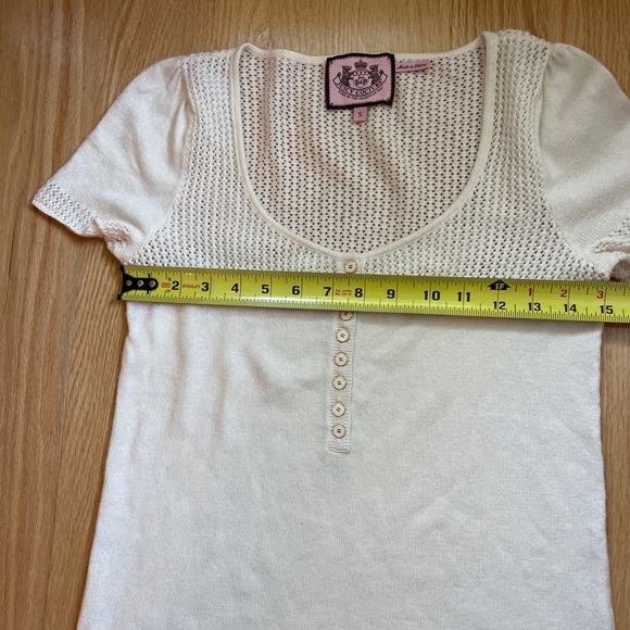 JUICY COUTURE SWEATER Shell SHORT SLEEVE IVORY SMALL EYELET COTTON CASHMERE Knit - Picture 3 of 7